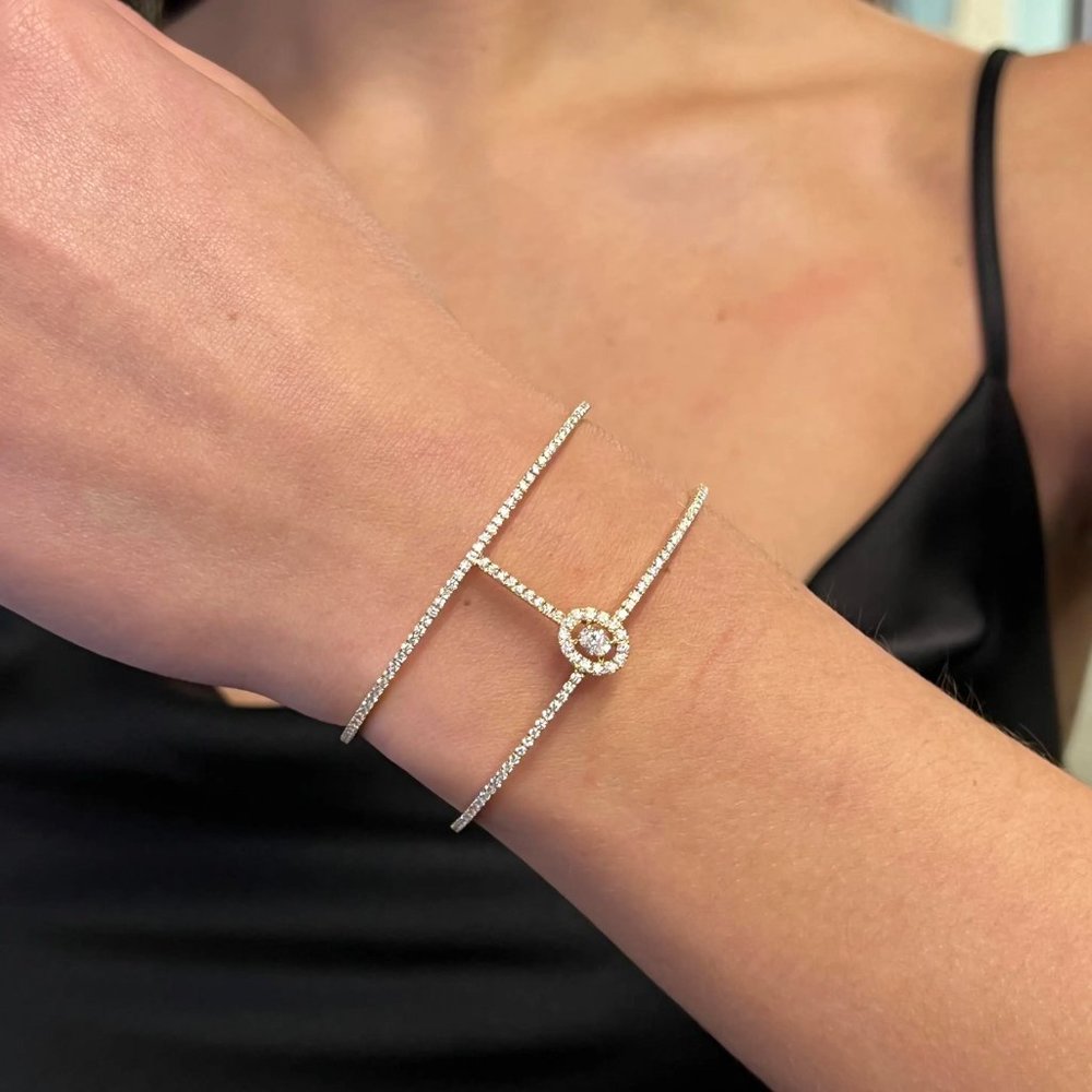 Messika Manch Glam'Azone Diamond 2 Row Bracelet 18K Yellow Gold 1.50Cts SZ Small